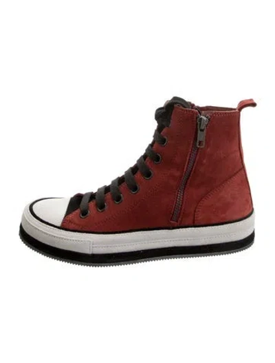 Pre-owned Ann Demeulemeester Suede Colorblock Pattern Sneakers In Red