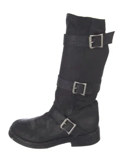Pre-owned Ann Demeulemeester Suede Moto Boots In Blue