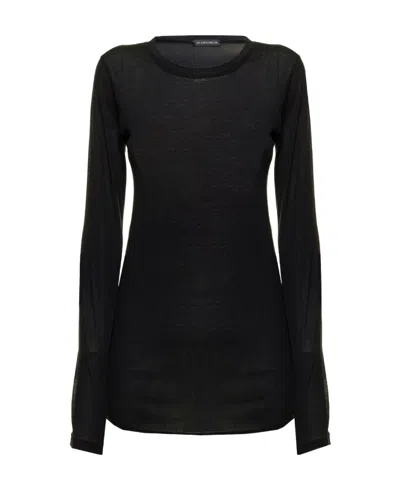Ann Demeulemeester T-shirt With Round Neck And Long Sleeves In Black