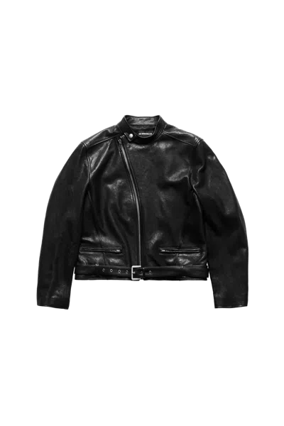 Ann Demeulemeester Taale Fitted Leather Biker Jacket Black