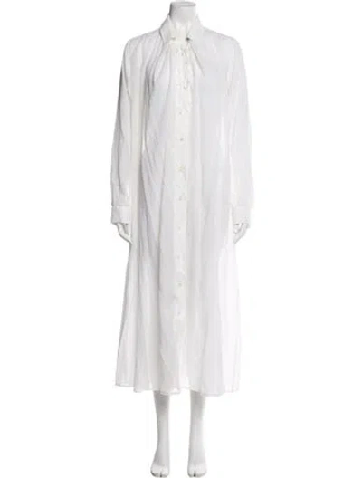 Pre-owned Ann Demeulemeester Tie Neck Long Dress In White