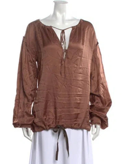 Pre-owned Ann Demeulemeester Tie Neck Long Sleeve Blouse In Brown