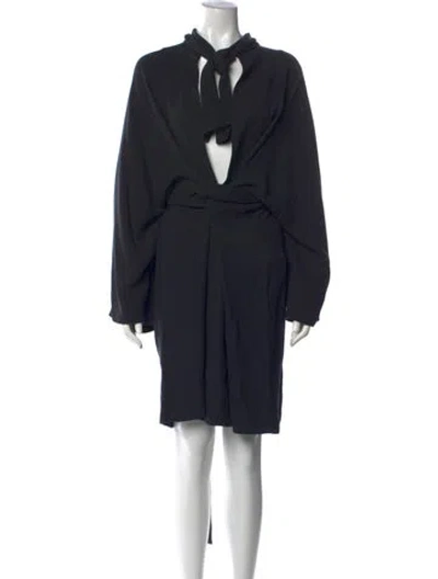 Pre-owned Ann Demeulemeester Tie Neck Mini Dress In Blue
