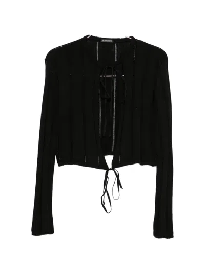 Ann Demeulemeester Tie-fastening Open-knit Cardigan In Black