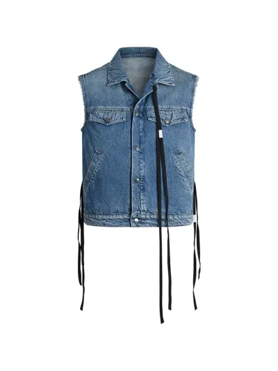 Ann Demeulemeester Tie-strap Frayed Denim Jacket In Blue