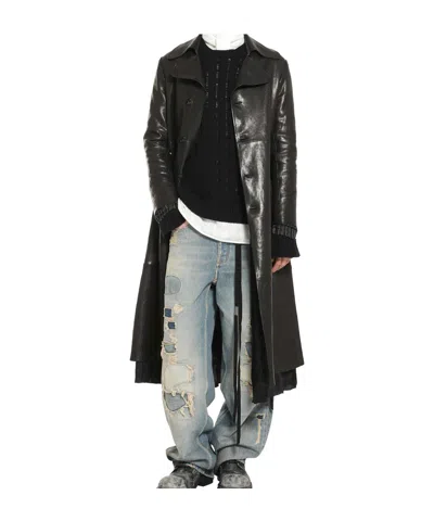 Ann Demeulemeester Tristan Cable Knit Ladder Stich Crew Neck Sweater In Black