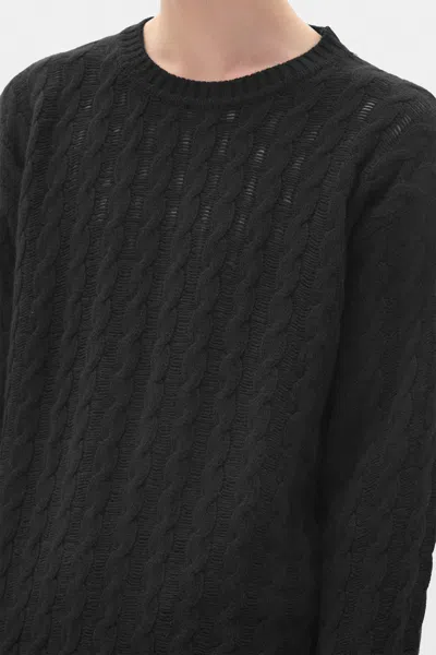 Ann Demeulemeester Tristan Cable Knit Ladder Stich Crew Neck Sweater In Black