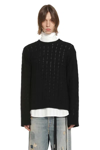 Ann Demeulemeester Tristan Cable Knit Ladder Stich Crewneck Sweater In Black