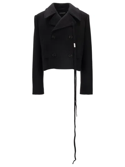 Ann Demeulemeester Truide Double Breasted Caban Melton Wool In Black