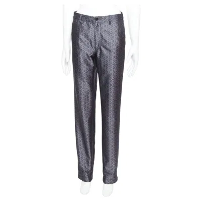 Pre-owned Ann Demeulemeester Vintage Grey Silk Blend Geometric Floral Print Pants Xs In Gray