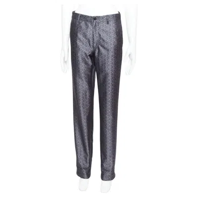Pre-owned Ann Demeulemeester Vintage Grey Silk Blend Geometric Floral Print Pants Xs In Gray