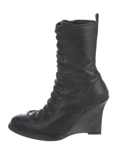 Pre-owned Ann Demeulemeester Vintage Leather Lace-up Boots In Black