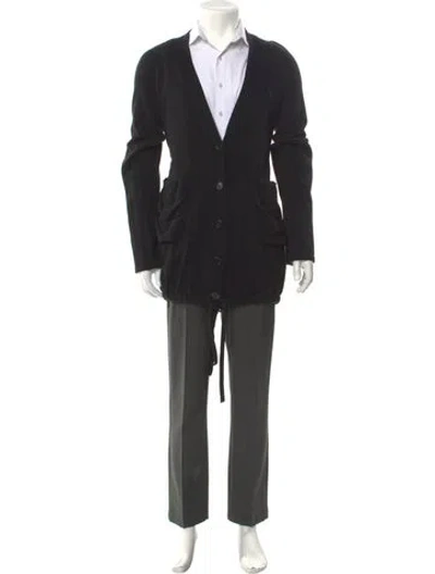 Pre-owned Ann Demeulemeester Virgin Wool V-neck Cardigan In Black