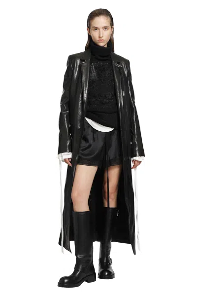 Ann Demeulemeester Virva Vintage Lux Grained Leather Coat In Black
