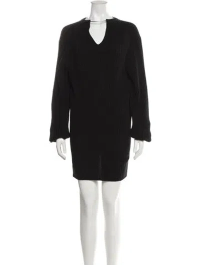 Pre-owned Ann Demeulemeester V-neck Mini Dress In Black