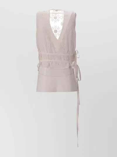 Ann Demeulemeester Waistcoat With Embroidered Lace Detailing And Tie Waist In Pink
