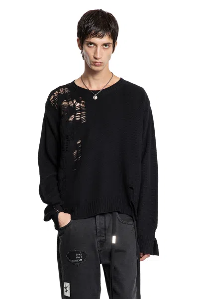 Ann Demeulemeester Waldon Destroyed Seed Stitch Sweater In Black