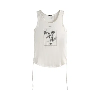 Pre-owned Ann Demeulemeester Wildflower Print Mexi Wrinkled Cropped Tank Top 'ivory' | Cream | Women's Size S In White