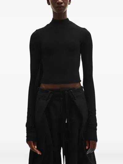 Ann Demeulemeester Wivan Cropped Long-sleeve Fitted Top In Black