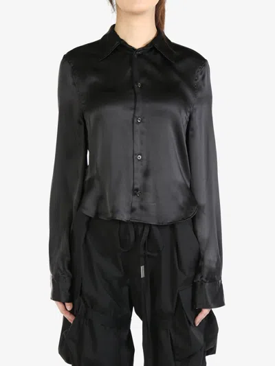 Ann Demeulemeester Women Satin Washed Silk Black Fira Rounded Cropped Slim Shirt In 099 Black