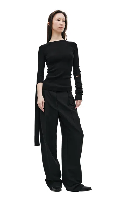 Ann Demeulemeester Wool Sweater With Cutouts In Black