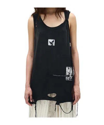 Ann Demeulemeester Zina Standard Tank Top With Printed Patch In Black