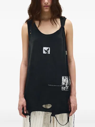 Ann Demeulemeester Zina Standard Tank Top With Printed Patch In Black