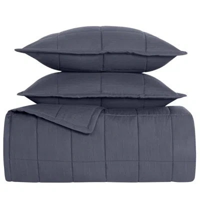 Ann Gish Slub Tencel Coverlet Set In Marine