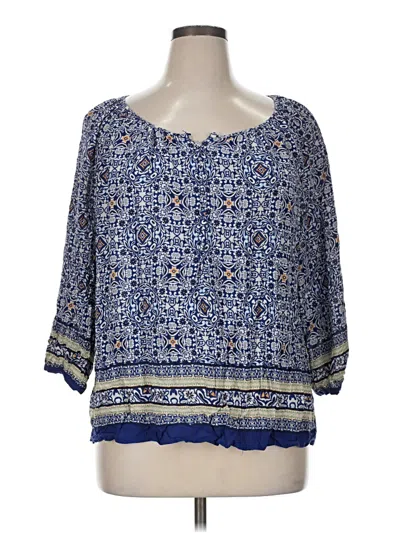 Pre-owned Ann Mashburn 3/4 Sleeve Blouse In Blue