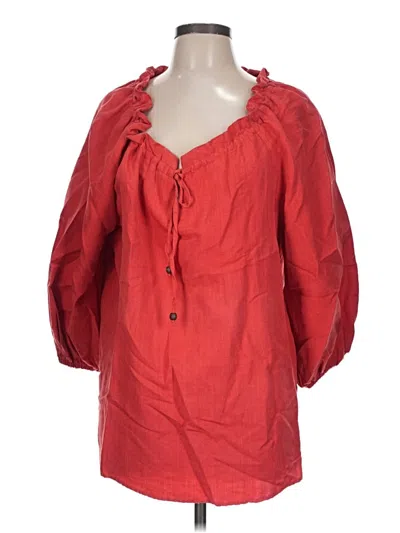 Pre-owned Ann Mashburn 3/4 Sleeve Silk Top Red Open Neckline Tops
