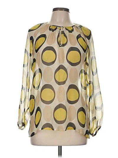 Pre-owned Ann Mashburn 3/4 Sleeve Silk Top Yellow Keyhole Neckline Tops
