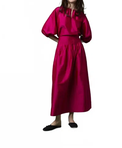 Ann Mashburn Adah Pintuck Skirt In Fuchsia Silk Shantung In Burgundy