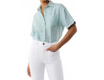 Ann Mashburn Agnes Shirt In Green/ White Small Bengal Stripe Linen In Blue