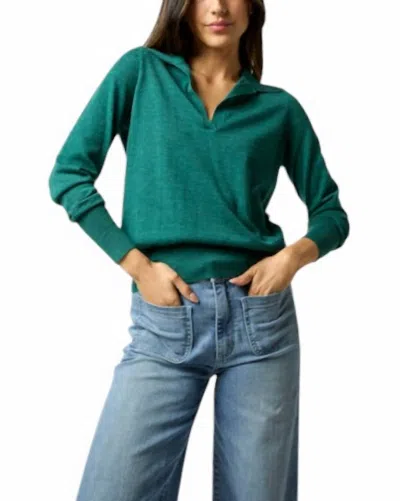Ann Mashburn Alida Johnny-collar Sweater In Highland Green In Multi