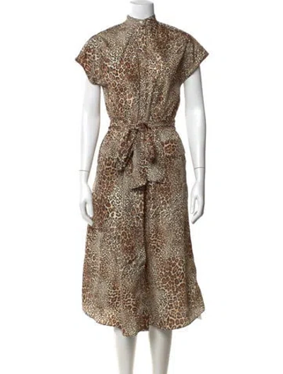 Pre-owned Ann Mashburn Animal Print Midi Length Dress In Neutrals
