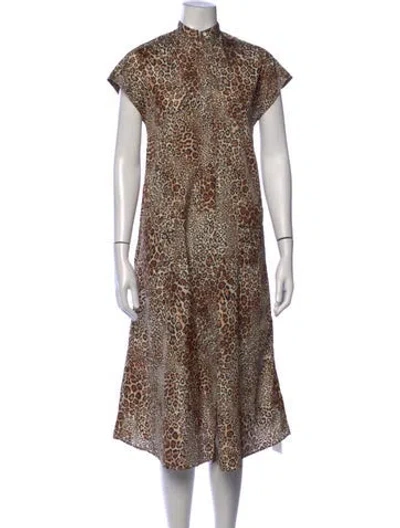 Pre-owned Ann Mashburn Animal Print Midi Length Dress In Neutrals