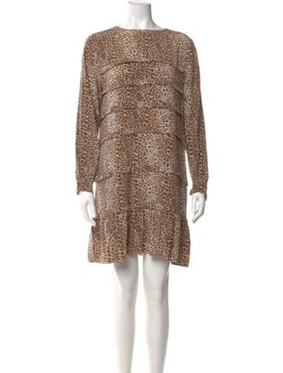 Pre-owned Ann Mashburn Animal Print Mini Dress In Brown