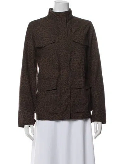 Pre-owned Ann Mashburn Animal Print Utility Jacket In Brown