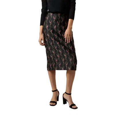 Ann Mashburn Aurora Skirt In Black Magenta Hummingbird Matelassé In Multi