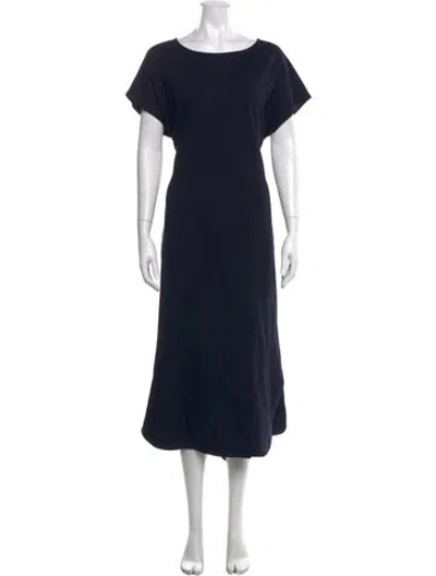 Pre-owned Ann Mashburn Bateau Neckline Midi Length Dress In Blue