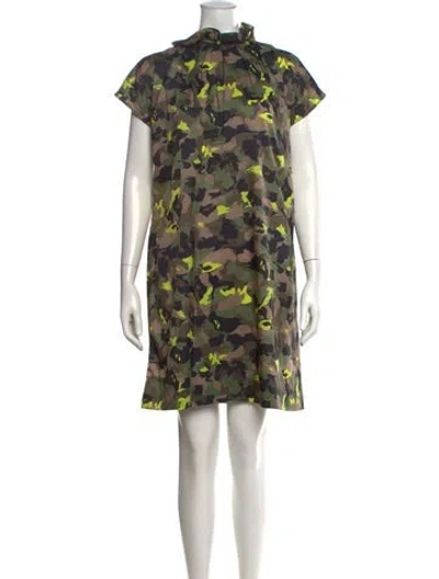 Pre-owned Ann Mashburn Camouflage Print Knee-length Dress In Green