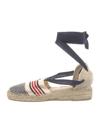 Pre-owned Ann Mashburn Canvas Striped Espadrilles In Blue/neutrals