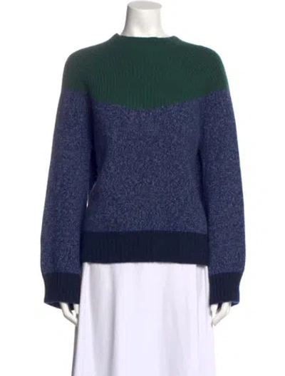 Pre-owned Ann Mashburn Cashmere Colorblock Pattern Sweater In Blue