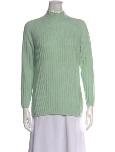 Pre-owned Ann Mashburn Cashmere Mock Neck Sweater In Green