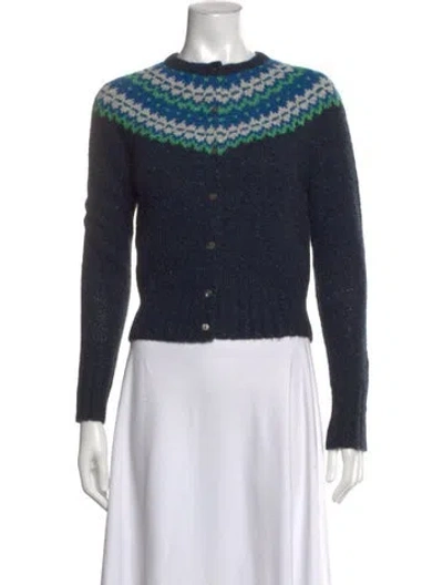 Pre-owned Ann Mashburn Cashmere Patterned Sweater In Blue