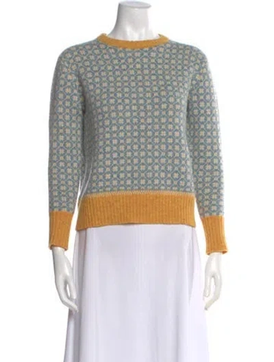 Pre-owned Ann Mashburn Cashmere Printed Sweater In Blue