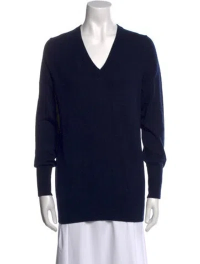 Pre-owned Ann Mashburn Cashmere V-neck Sweater In Blue