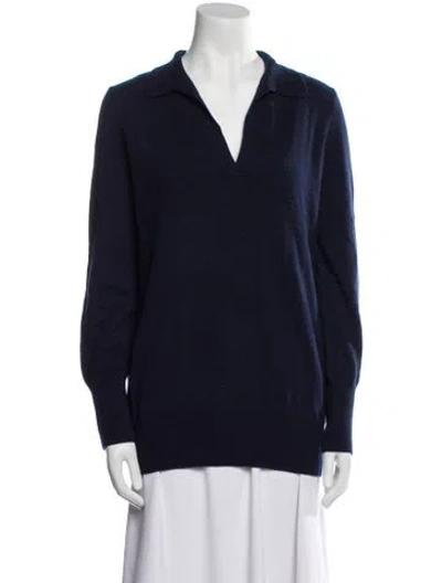 Pre-owned Ann Mashburn Cashmere V-neck Sweater In Blue