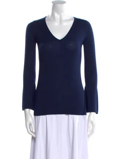 Pre-owned Ann Mashburn Cashmere V-neck Sweater In Blue