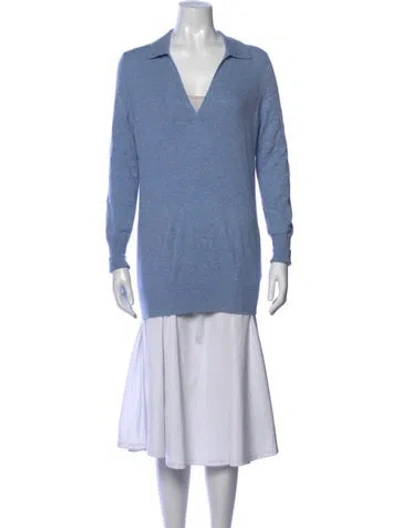 Pre-owned Ann Mashburn Cashmere V-neck Sweater In Blue